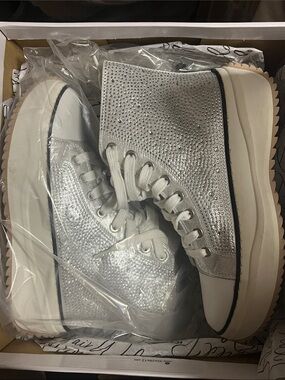 Wild Pair - Silver Platform Rhinestone High Top Sneakers